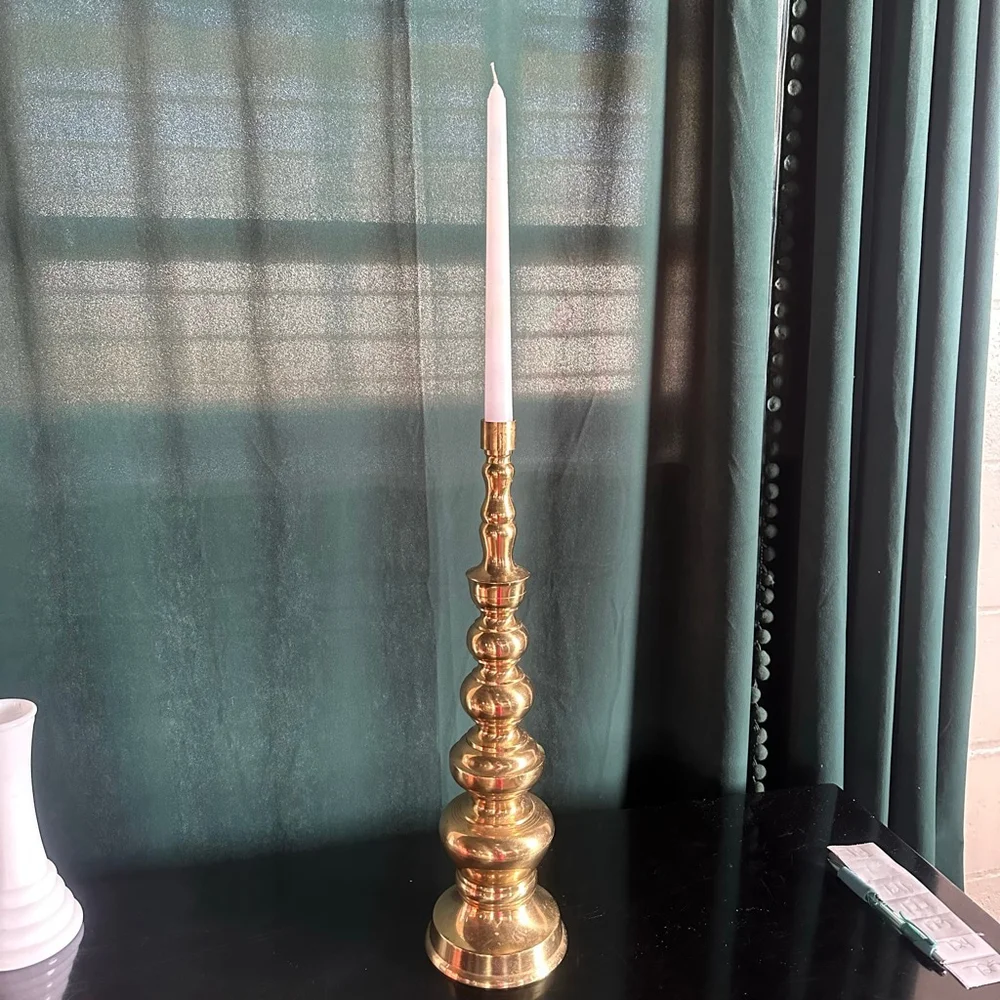 Vintage Heavy Brass Candlestick Candle Holder Japan Hearth Mantle-18